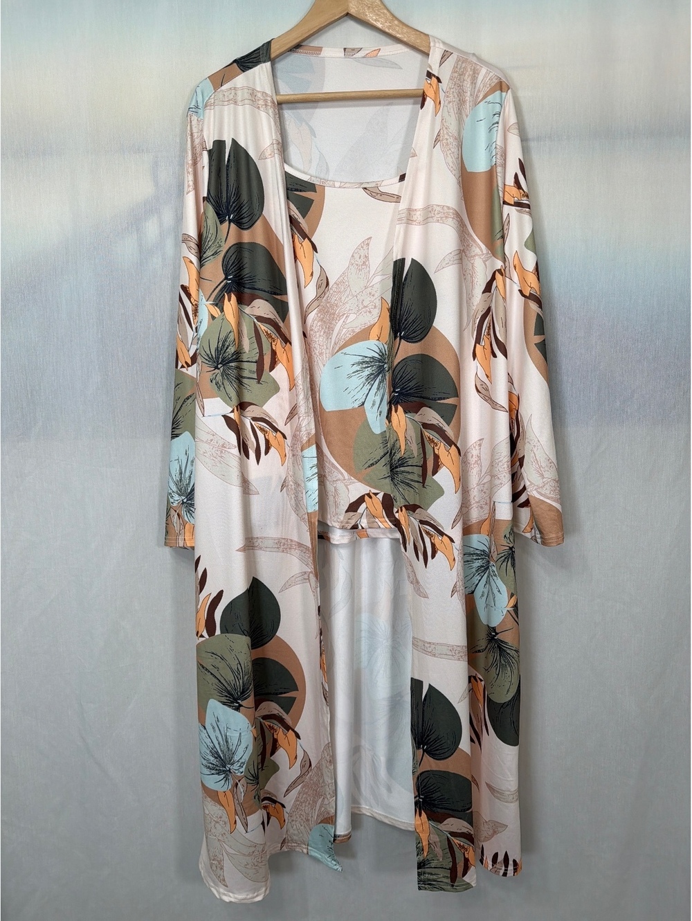 2 Piece Lounge Pajama Set Cami Tank Top & Robe Duster Women's 1XL